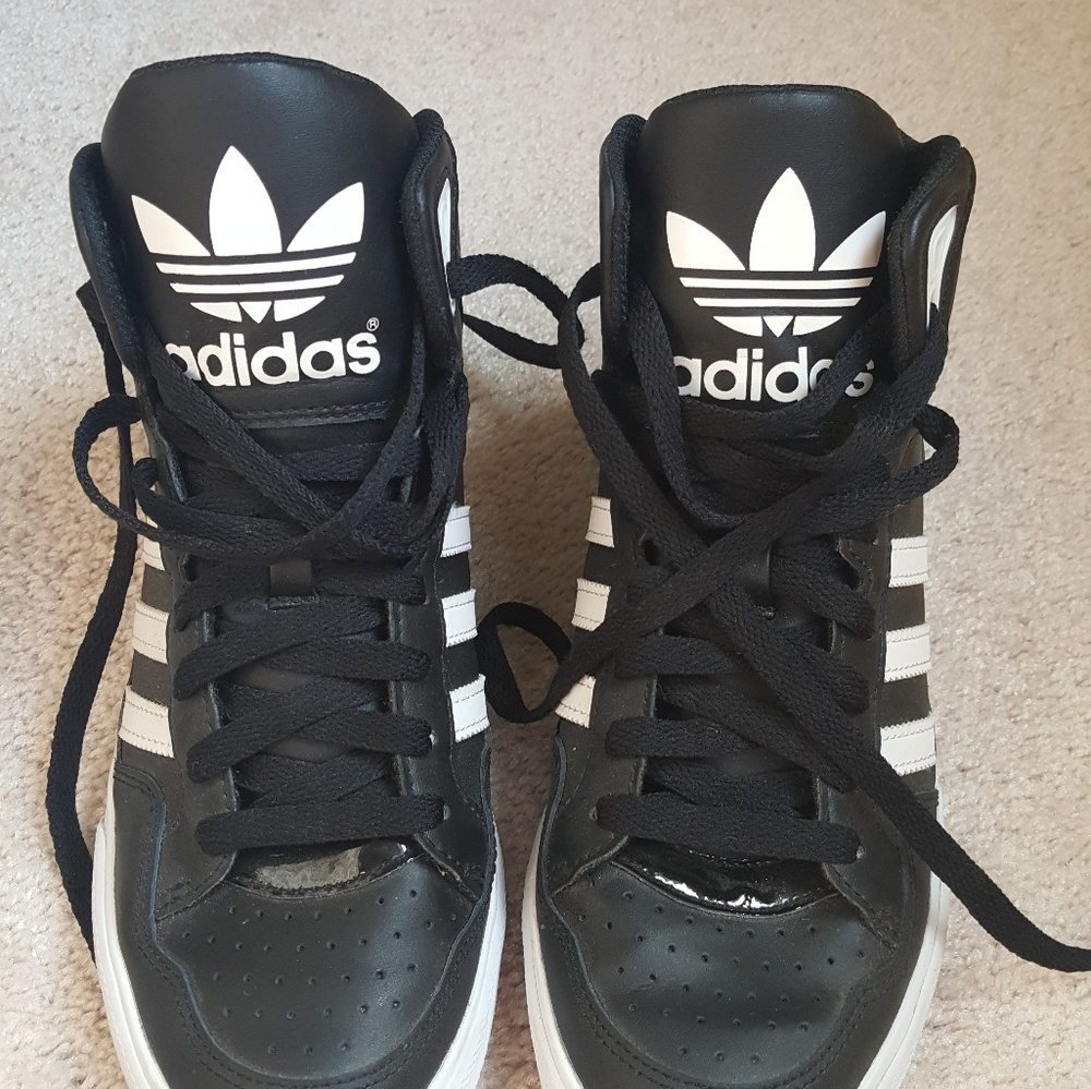 Adidas originals, high top leather tennis shoes